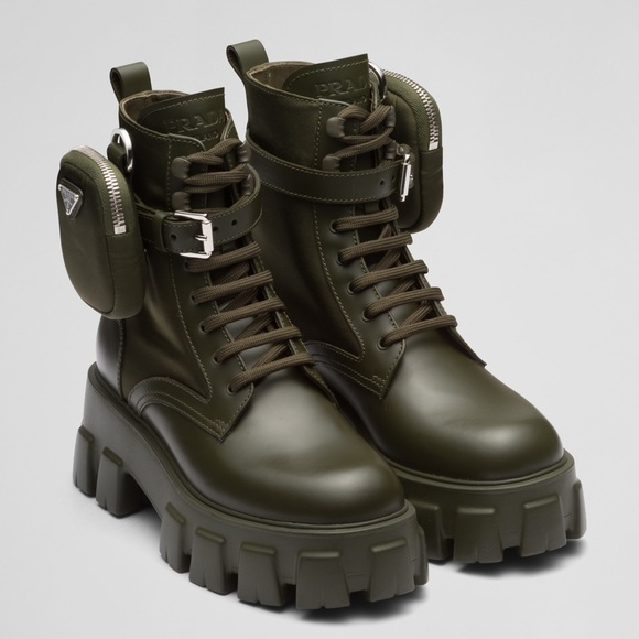 PRADA Monolith leather and Re-Nylon boots with pouch - Picture 1 of 15